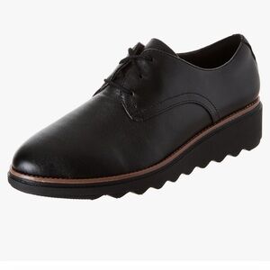 Clarks Women's Sharon Rae Oxford Wedges 7.5 M Black Leather New with box